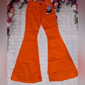 Orange flared jeans